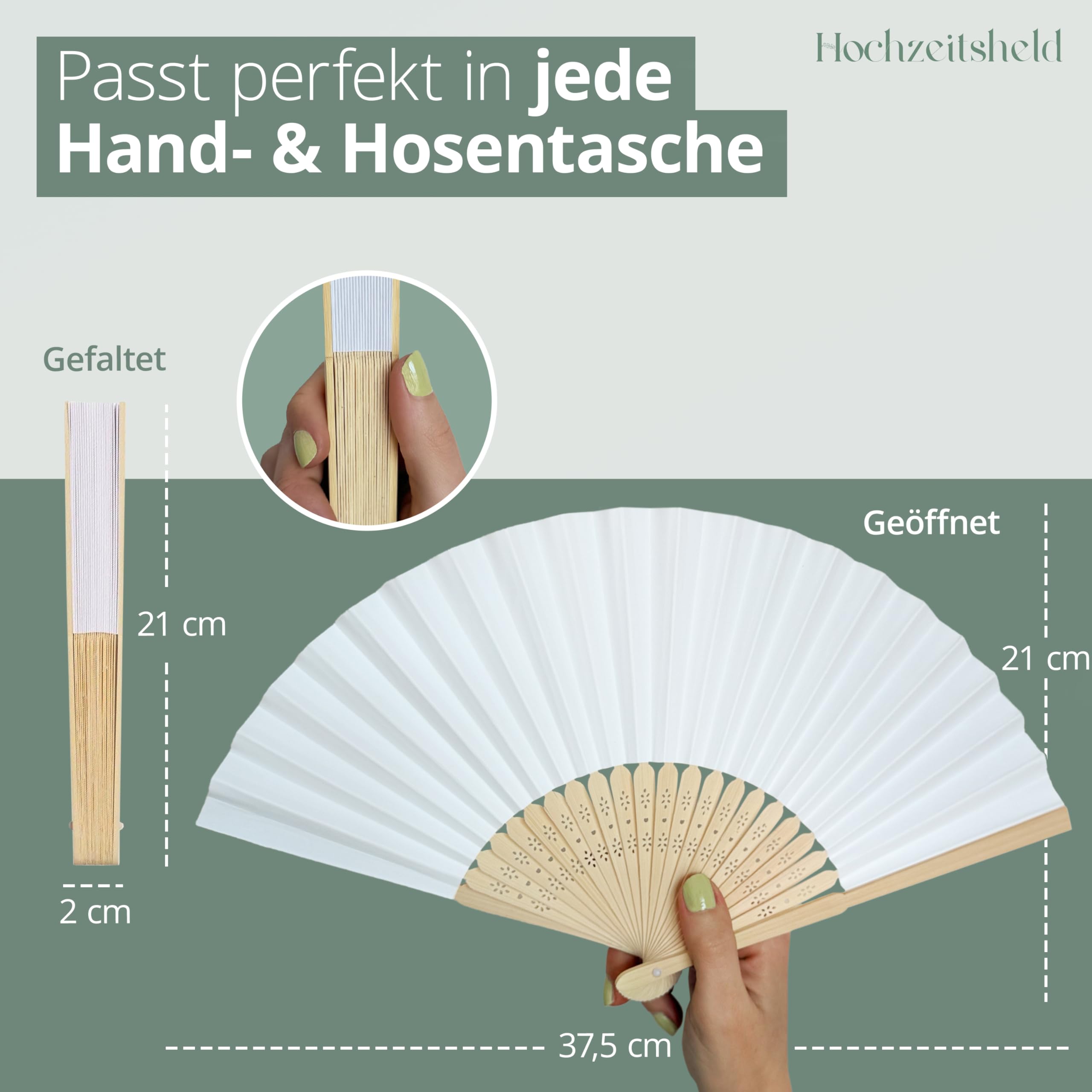 HOCHZEITSHELD Bambus Fächer Hochzeit 20 Stück - Elegante Handfächer als Hochzeitsdeko & Standesamt Deko