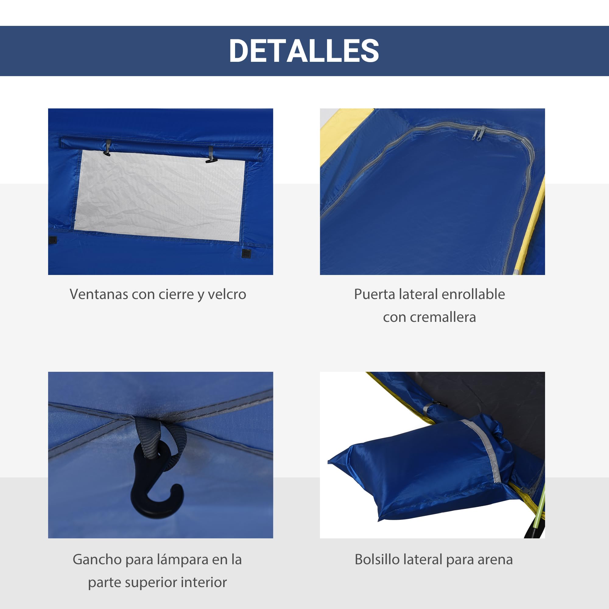 Outsunny Tienda de Playa Plegable, Carpa de Playa Pop-up para 1-2 Personas con Protección UV, Impermeable, Bolsa de Transporte, para Parque, Camping, 220x173x120 cm, Azul Oscuro