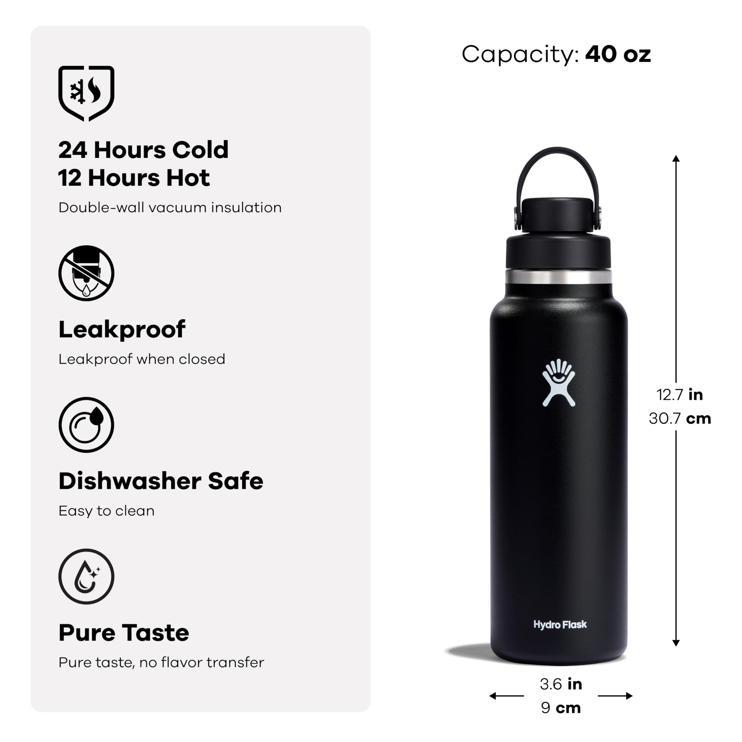 Water Bottles Hydro Flask Wide Mouth Sizes Hydro Flask Water Bottle  Insulated Stainless Steel Wide Mouth Chug Lid, Non Spill, Leakproof In 40  Oz Tonal Birch Gray Sports Outdoors