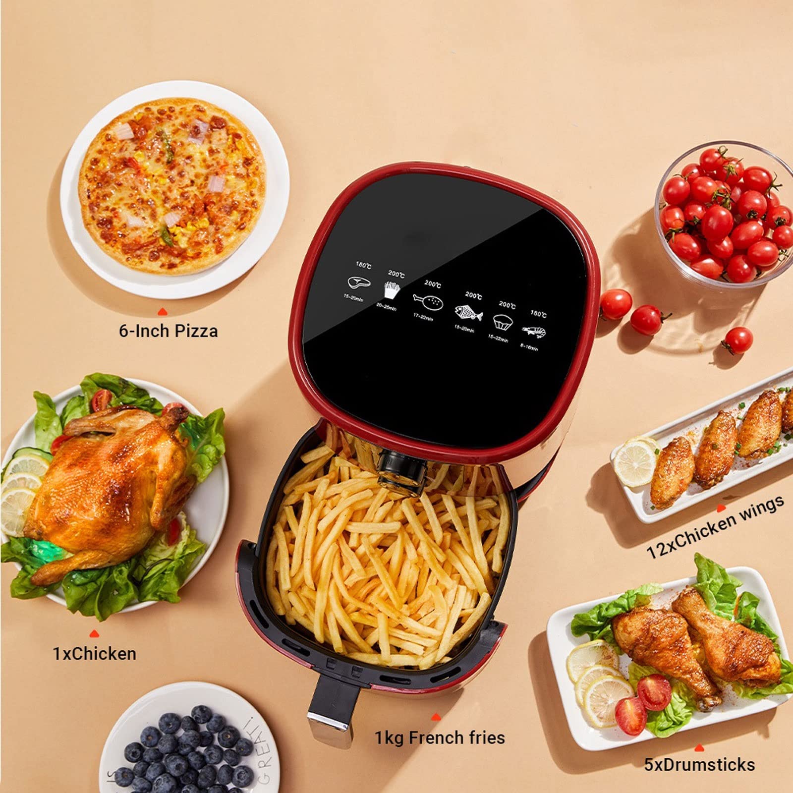 Frytkownica powietrzna, frytkownica powietrzna bez oleju 5L duża frytkownica beztłuszczowa do pieczenia 360° Inteligentny timer Kontrola temperatury Elektryczne gotowanie w domu Beauty Comes