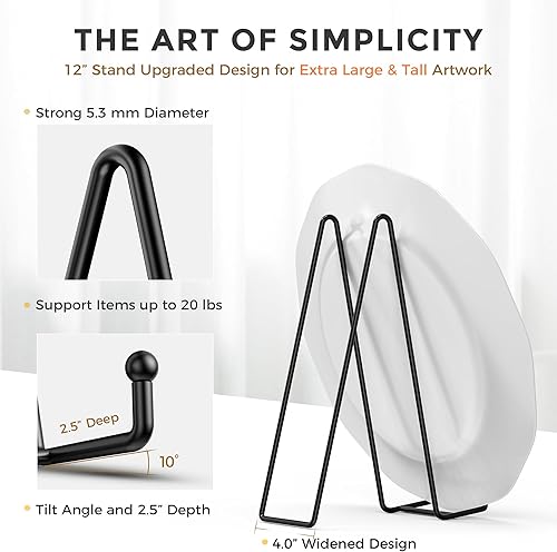 Miniatura 8 de TR-LIFE Paquete de 4 soportes de platos grandes de 8 pulgadas para exhibición, soporte de placa + soporte de marco de metal para imagen, libro,