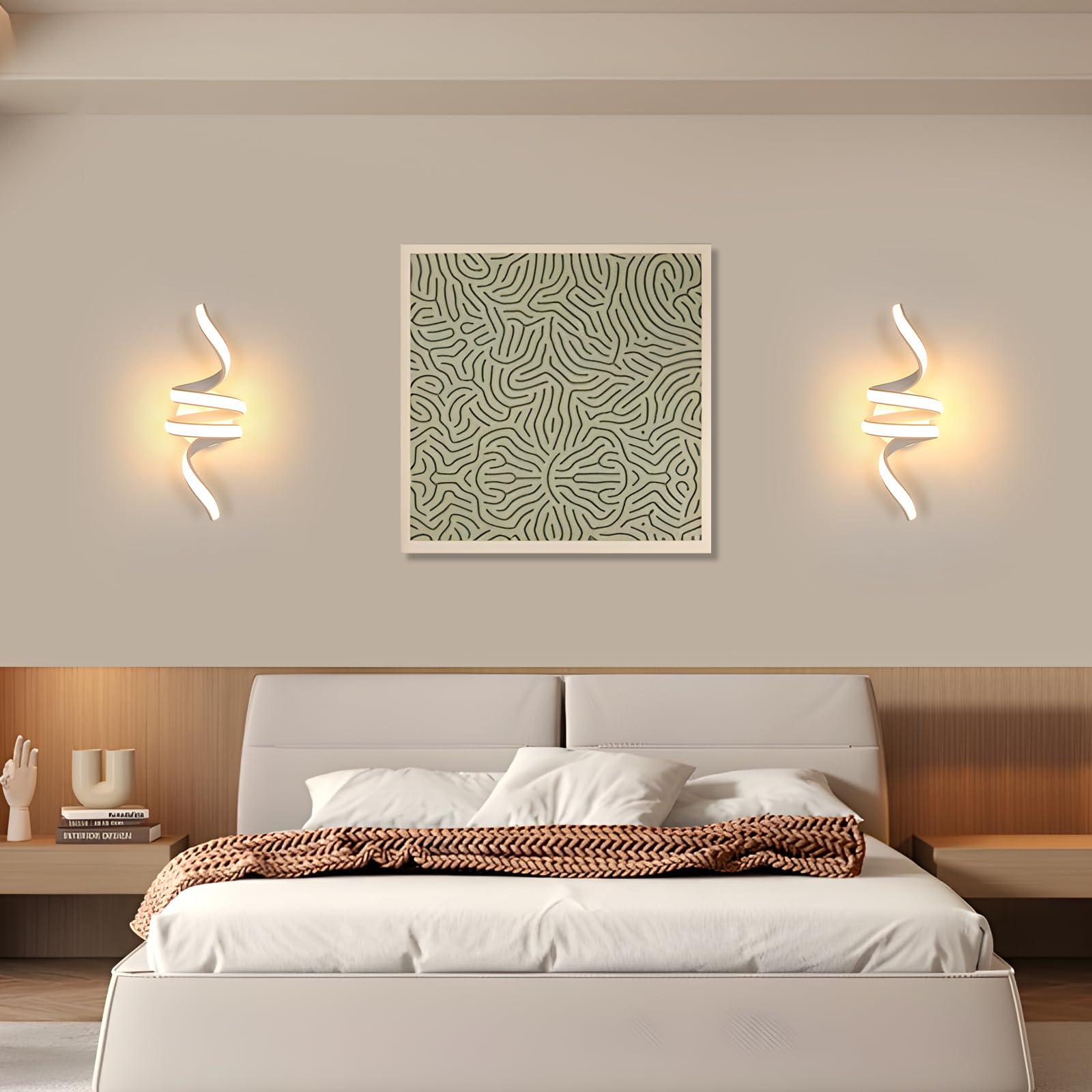 Goeco Applique da Parete Interno, 24W 2700LM 35 CM Lampada da Parete a Spirale in Acrilico 3000K Luce Bianco Calda, Applique LED a Muro Moderna per Camera Letto Soggiorno Corridoio, Bianco