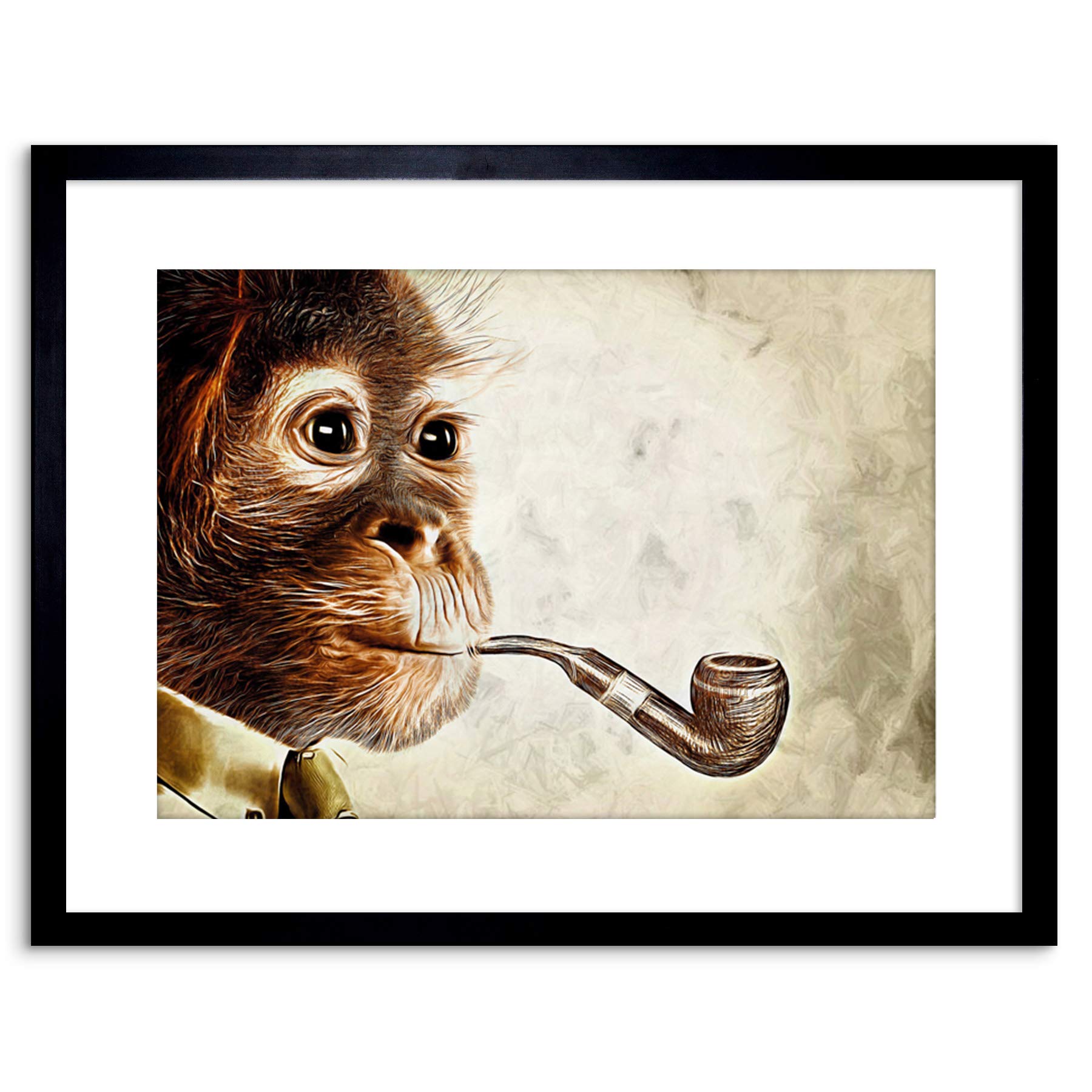 Wee Blue Coo Photo Painting Monkey Smoking Pipe Funny Framed Wall Art Print