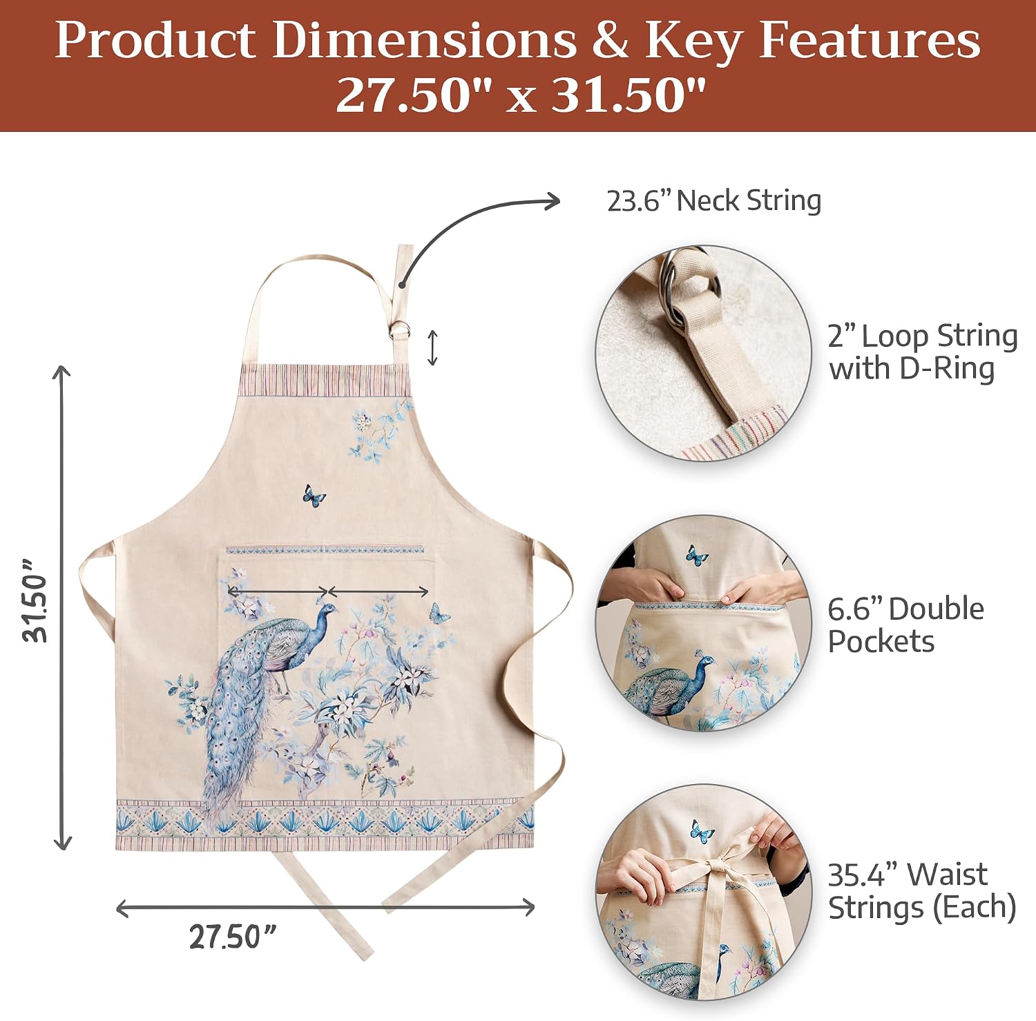 Maison d' Hermine Aprons for women with Pocket 100% Cotton (27.50"x31.50") image 5