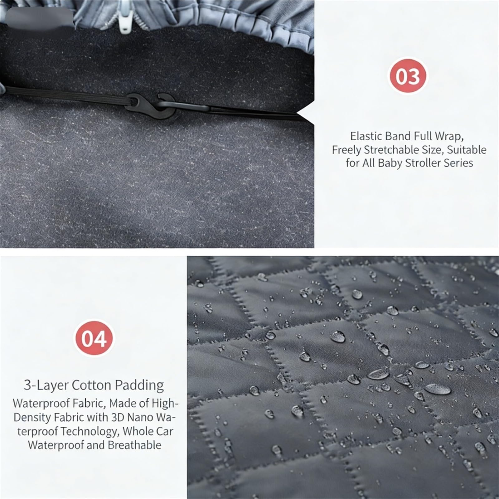 Housse de pluie universelle pour poussette, accessoires de poussette, coupe-vent, chaude, imperméable, en EVA, compatible avec la poussette Bee+ 5 Bee 3 6 Nest (gris foncé)