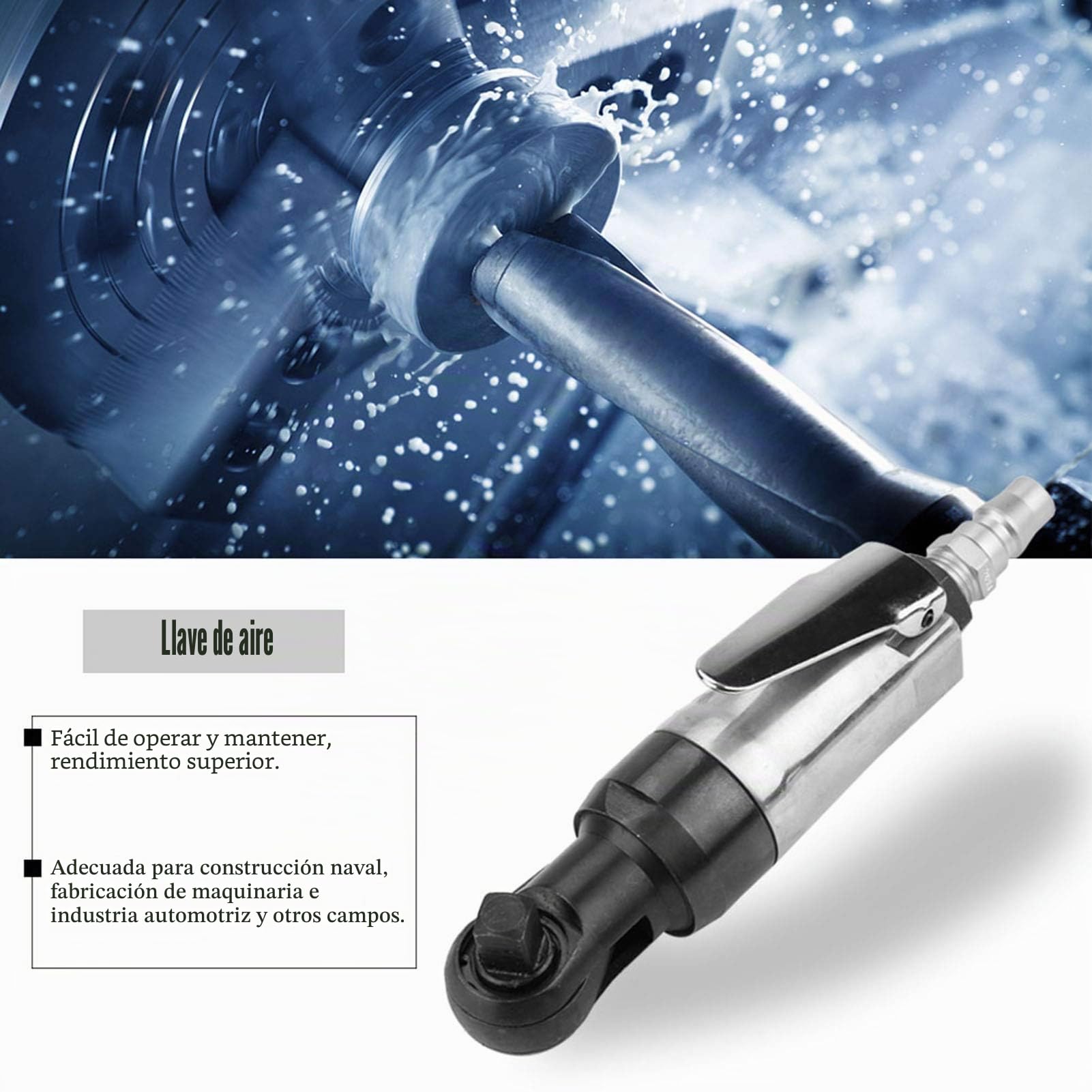 Artillery Llave de Carraca Neumática, Mini Llave de Trinquete Neumática con Accionamiento Cuadrado, Herramienta Profesional para Instalaciones Industriales (1/4")