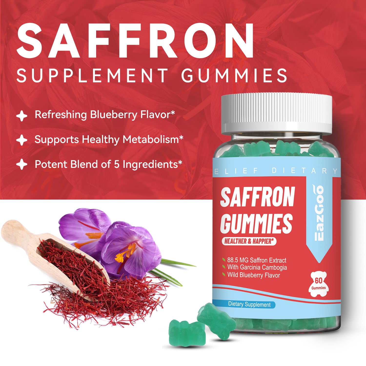 Saffron Supplements Gummies, Saffron Extract, Vegan - 60 Gummies — Amazon image 2