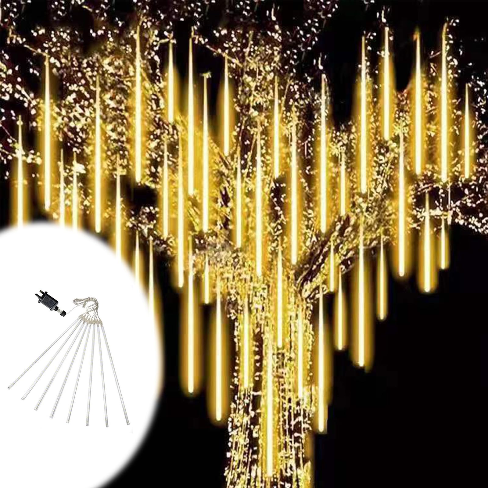 ACESOME Outdoor Christmas Lights, 30cm 8 Tubes Meteor Shower Lights, Waterproof Icicle Lights Outdoor, Snow Fall String Lights for Halloween,Wedding, Party, House, Christmas Decorations (Yellow) — image 1