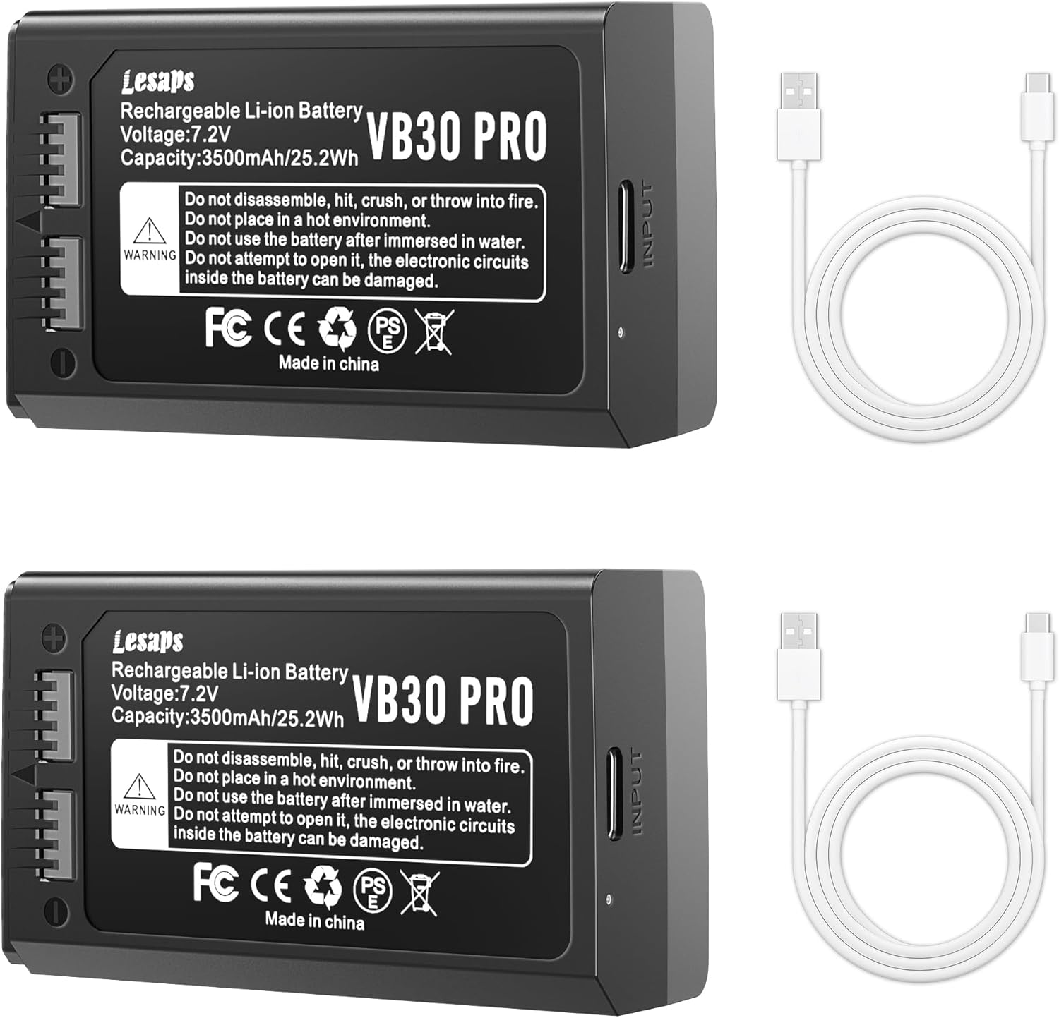 2-Pack VB30 Battery 7.2V 3500mAh Rechargeable Li-ion for GODOX V1/V1PRO – Replacement for VB26 with Type-C Cable, Compatible with V860III, V850III Flash