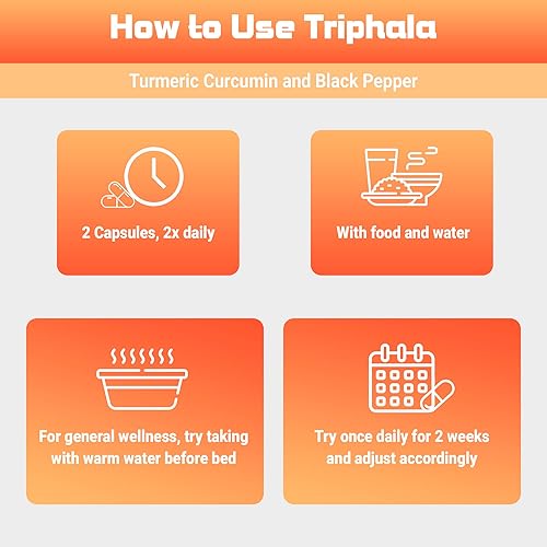 Miniatura 7 de Curcumina de cúrcuma Triphala 1950 mg con pimienta negra, 100 cápsulas veganas, suplemento dietético digesto y desintoxicante