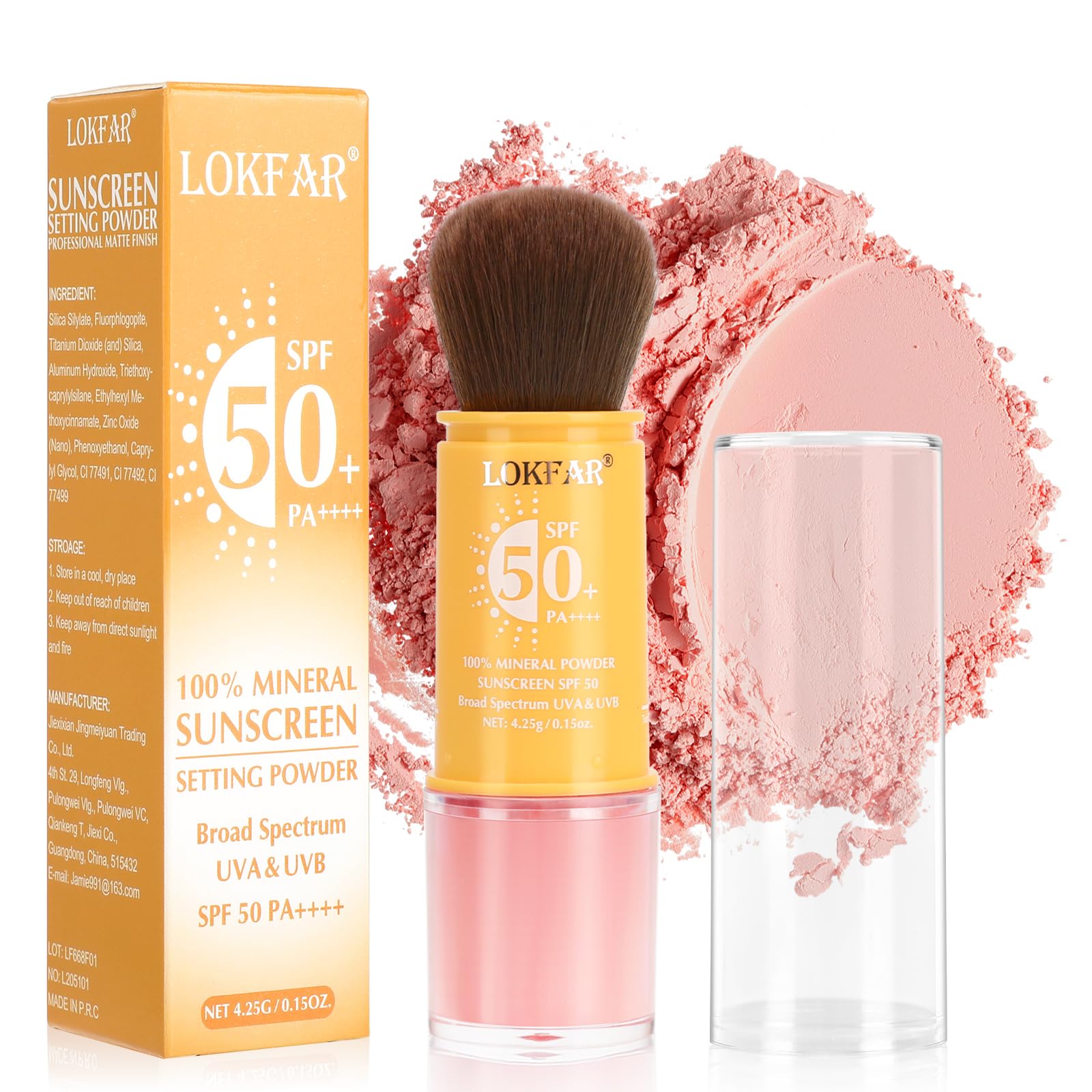 Mineralpuder Sonnenschutz für Gesicht, Kopfhaut und Haar – LSF 50 Pinsel auf Sonnenschutz, matte Ölkontrolle, leicht, lockeres Finish, LSF Pudereinstellung, Make-up, Strand-Essentials, #04 Pink