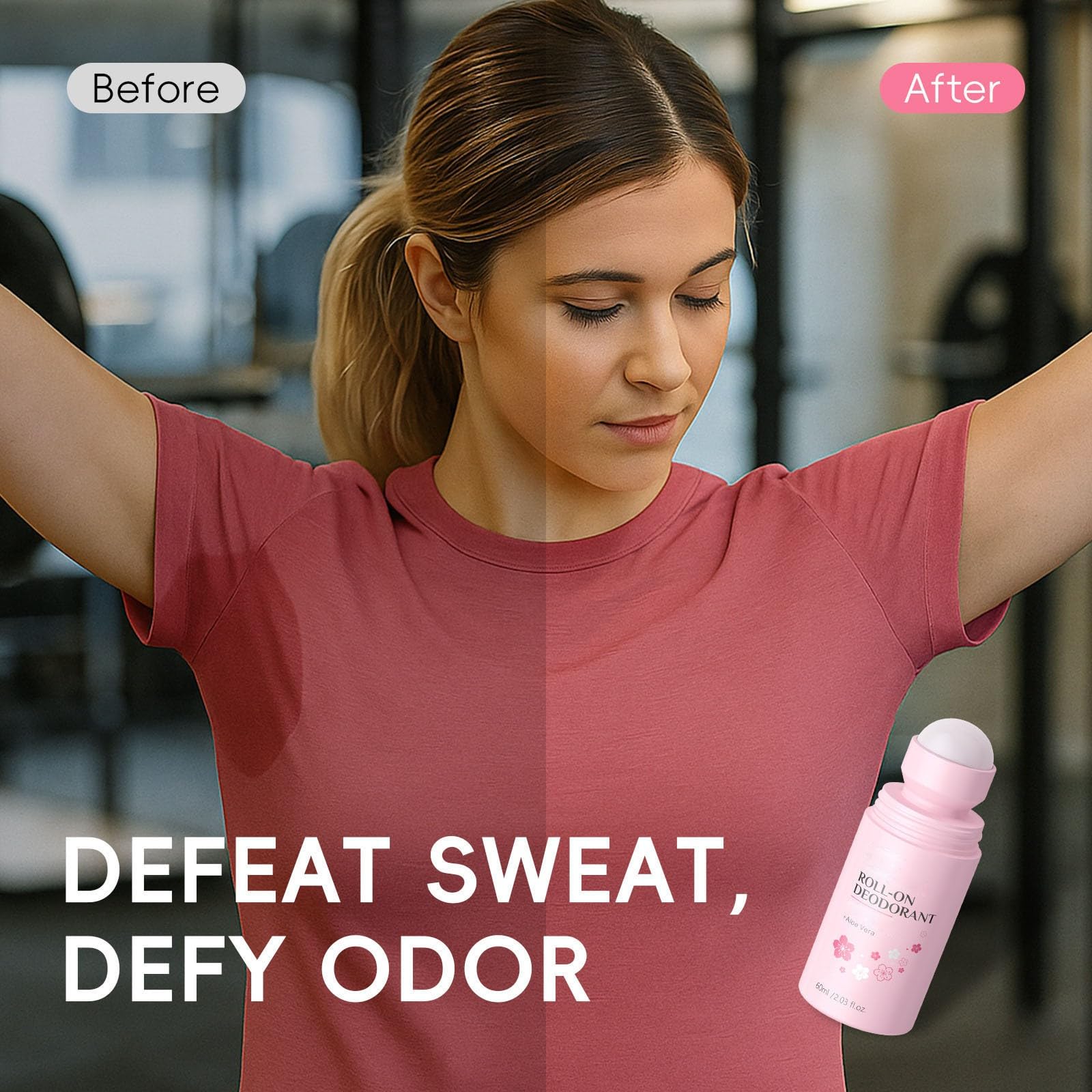 Roll-On Deodorant for Women & Men, Kirschblüten Duft, 60ml, sanfte Formel mit Aloe Vera, nicht klebend, langanhaltender Frischeduft, für Achseln & Körper，3pc