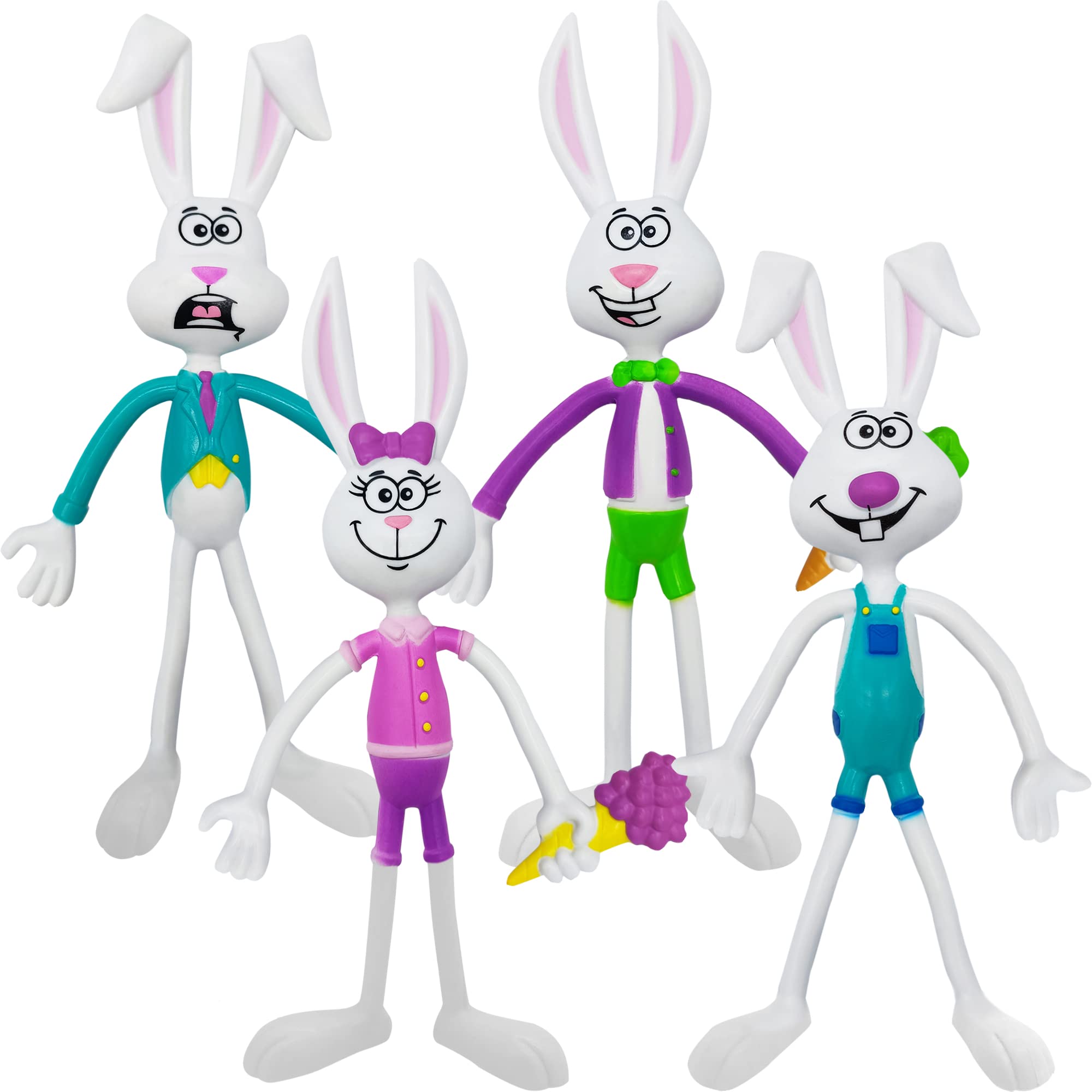 ArtCreativity Bendable Easter Bunny Figurines, Set of 8, Fidget Toys with 4 Colorful Designs, Fidget Toys for Kids for Stress Relief, Great as Easter Basket Stuffers, and Giveaways