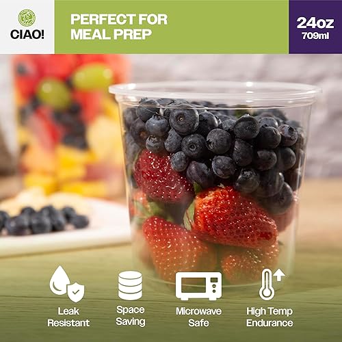 Miniatura 15 de CIAO! Tapas transparentes de polipropileno de 4.567 in de diámetro, diseñadas y aptas para contenedores de polipropileno de la marca CIAO!