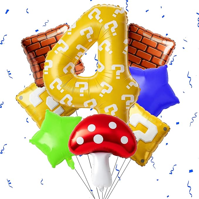40-Inch Number 4 Balloon Set with Video Game Theme