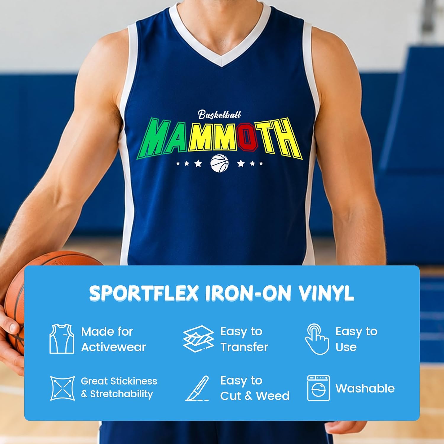 SportFlex Iron On Vinyl, Mix HTV - 10 Sheets, 12" x 10" Heat Transfer Vinyl | Strong Stretch HTV Vinyl for Sportswear, Compatible with Cricut Maker, Sport Flex Iron On for Athletic Apparel