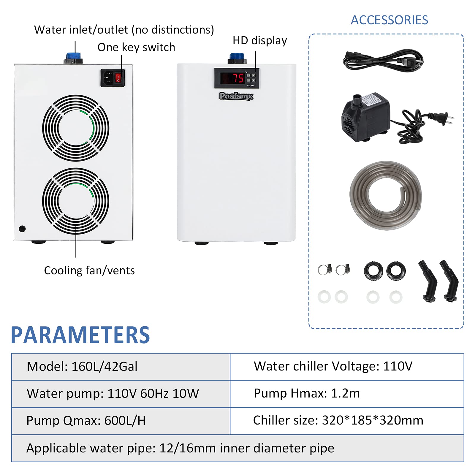 Buy Poafamx Aquarium Chiller 42Gal Fish Tank Water Chiller Cooling