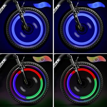TAGVO 4pcs Bike Spoke LightRed+Green+Blue+Multicolour with Delicate Box,Waterproof Easy Install Wheel Spoke Lights LED Neon Tire Flash Lamp with 3 Flash Modes,for Both Adults Kids Bike