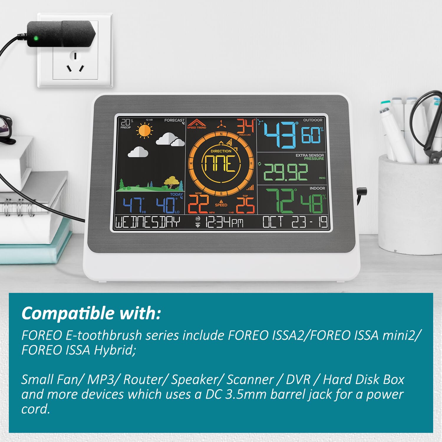 Adattatore di alimentazione CA 5 V 2 A con connettore da 3,5 mm x 1,35 mm, adattatore di alimentazione per tablet, router wireless, interruttori, hub USB, Android TV Box, telecamere di sicurezza IP