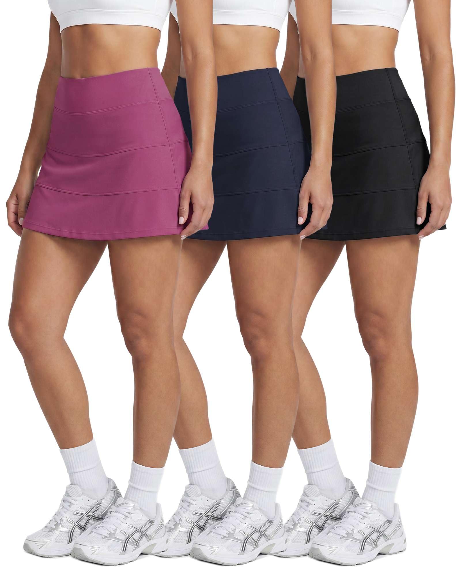 real essentials 3 Pack:Women's 14" Pleated Tennis Skorts Golf Skirt High Waisted Athletic Running Casual Shorts with Pockets-picture-43