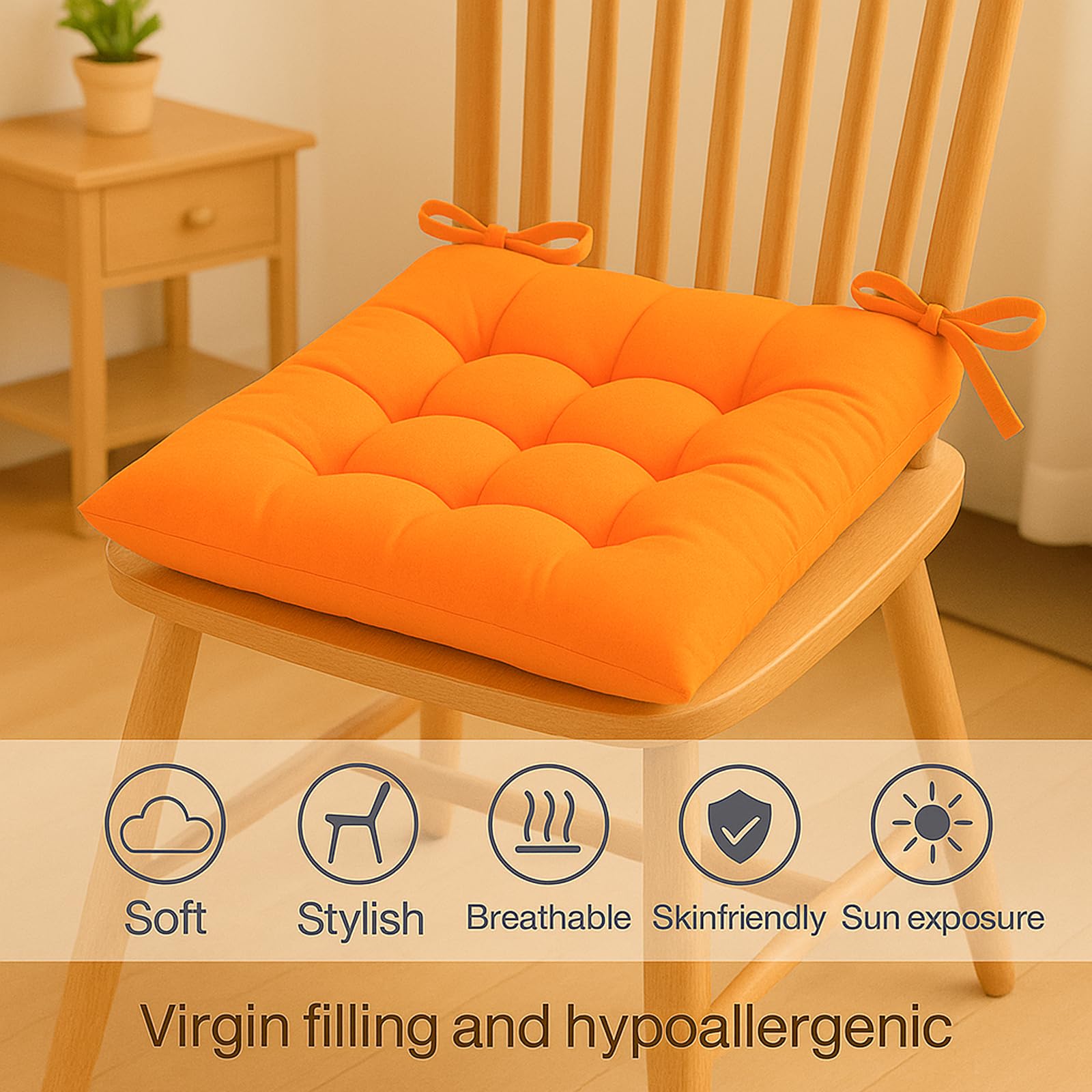 Cushion Chair Pad Cushions, Tie-on Dining Chair Pads, 38x38x5 cm Hypoallergenic Soft Polyester Tie-on Chair Pads, Wide - Image 3