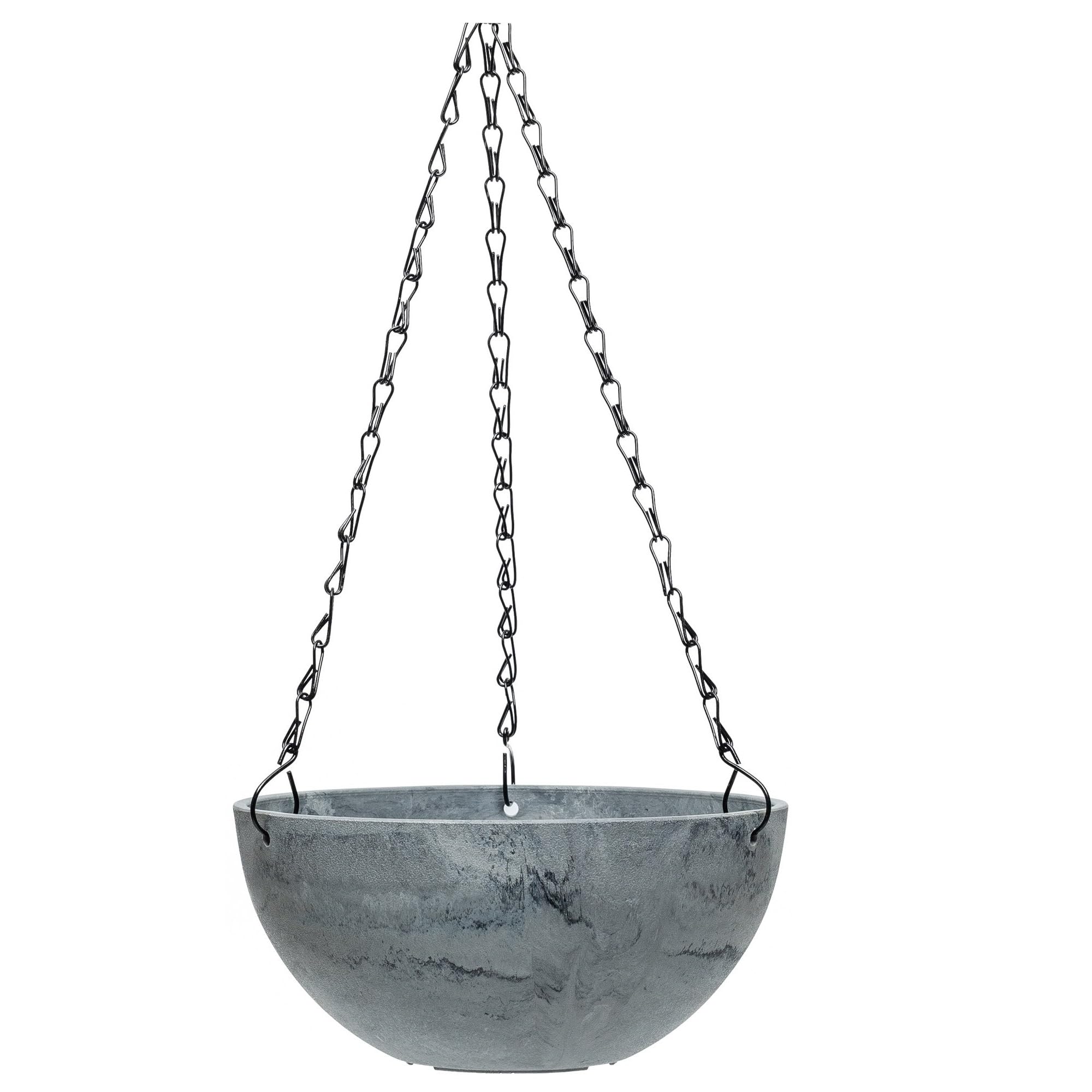 B&Q -  Marble Effect Hanging Basket 25Cm Outdoor Garden With Chain Grey (X1)