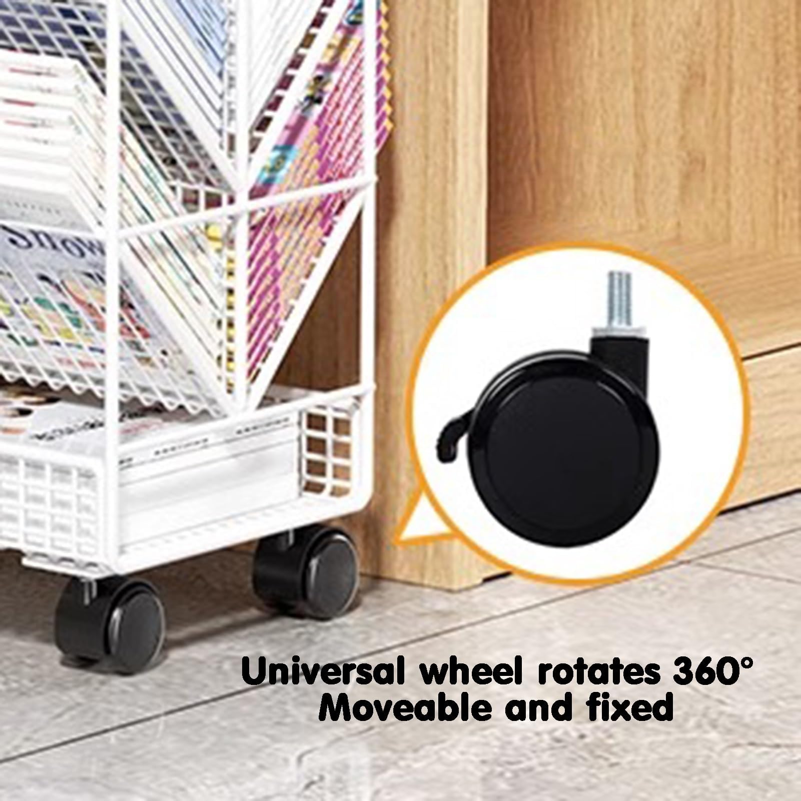 Carro para Archivos con Ruedas de 6 Niveles, estantería móvil, Carro utilitario con Ruedas de Metal, Resistente para Oficina, Dormitorio, Aula, Biblioteca, Sala de Estar, Negro