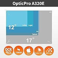 Vista 2 de Plustek OpticPro A320E - Escáner de cama plana con sensor CCD A3, área de escaneo de 12" x 17" con velocidad de 7.8 segundos. Compatible