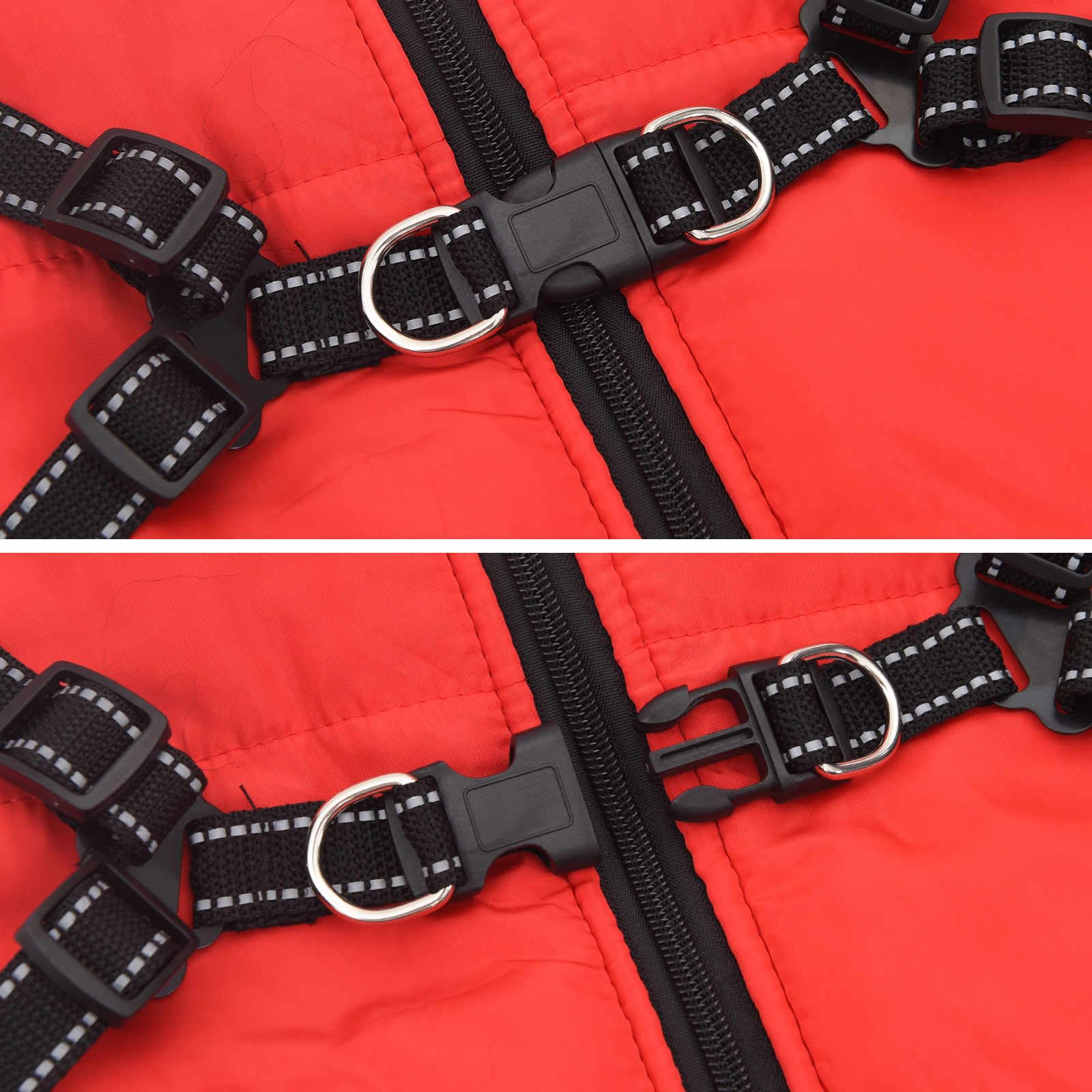 Cappottino per cani rosso L44 in pile e poliestere, regolabile con strisce riflettenti, antivento e impermeabile, ideale per inverno, autunno, attività all'aperto