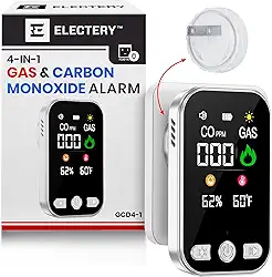 Detectores de monóxido de carbono e alarme de gás natural – Detector portátil 4 em 1 com bateria reserva, visor LCD, temperatura e umidade, sensor de vazamento de CO e gás para casa, apartamento, RV e