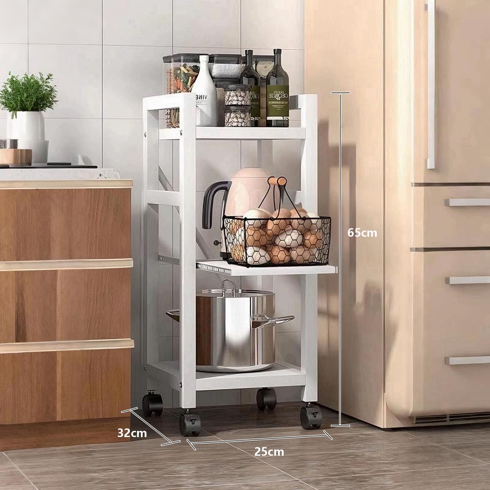 キッチンラック レンジラック 3段 スライド式棚板 ストッパーキャスター ☆キッチンラック 3段 ☆スライド式棚板 ストッパーキャスター