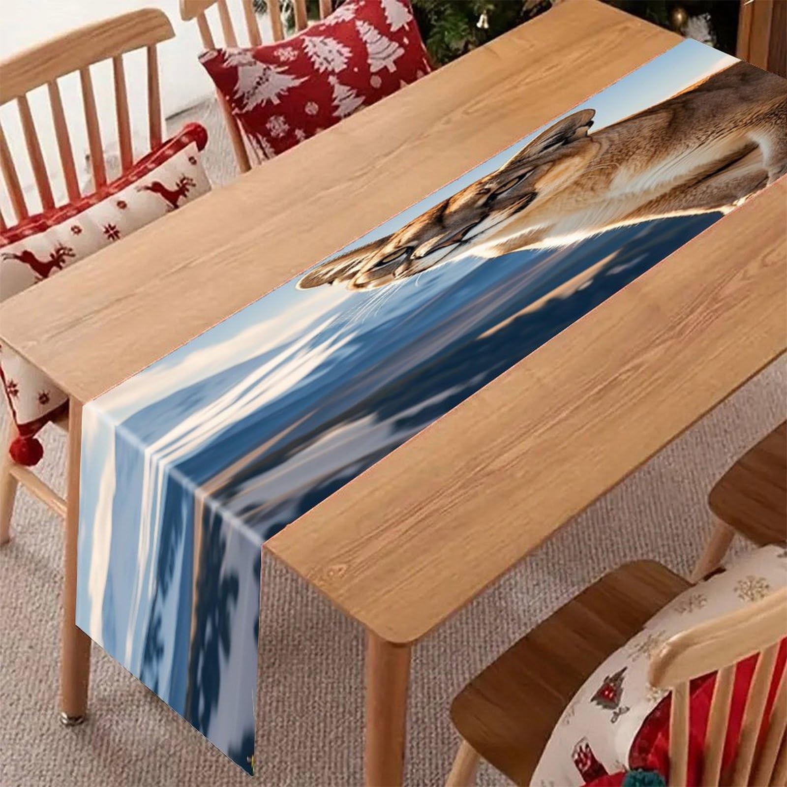 Panther & Mountain Lion Table Runner Modern Art Farmhouse Linen Table Runner Dresser Scarf Seasonal Kitchen Dining Table Decoration Dresser Scarves for Home Party Decor 13x70 Inch