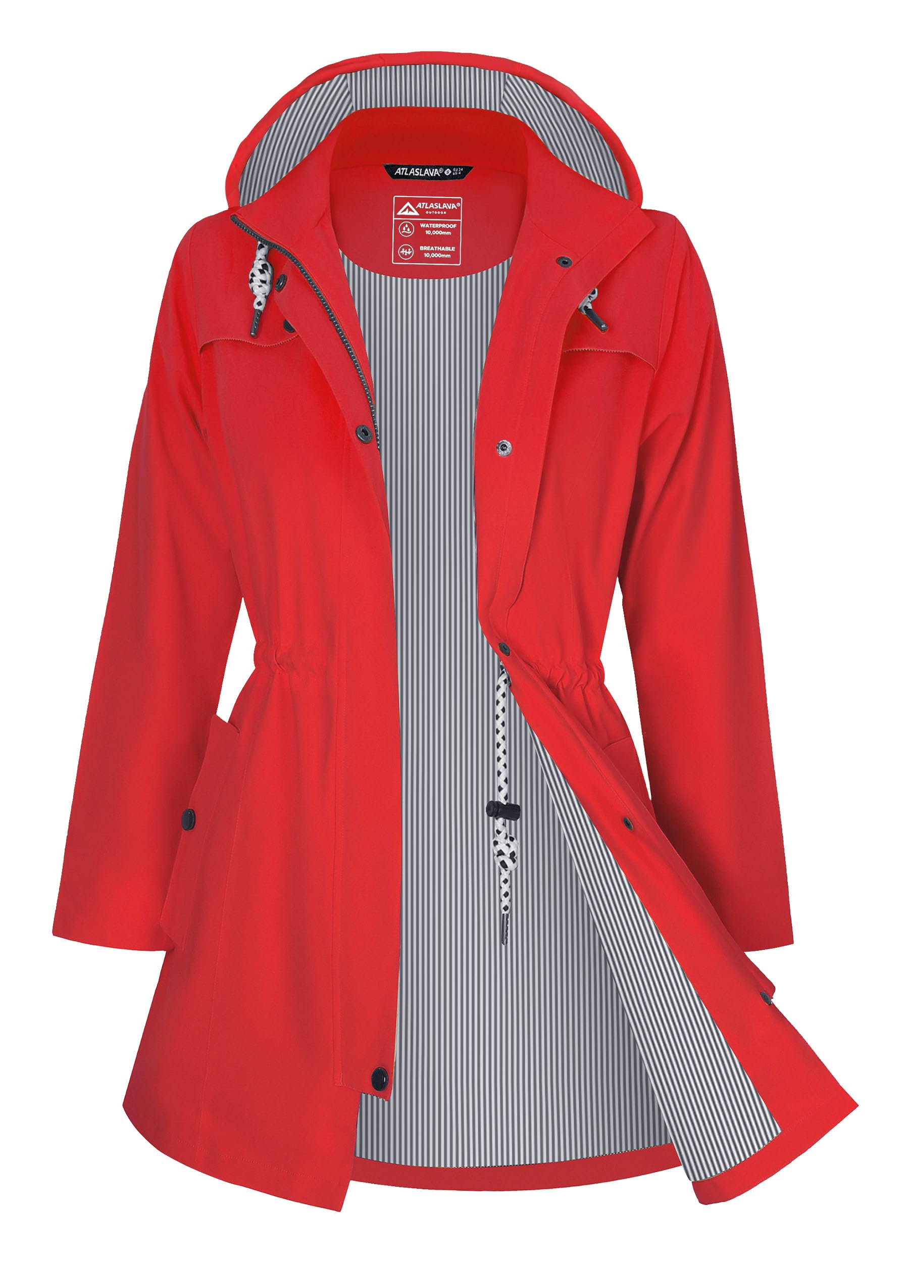 ATLASLAVA Regenjacke Damen Lang Wasserdicht Kapuze Regenmantel übergangsjacke Trenchcoat Outdoor Mantel Rot XXXL
