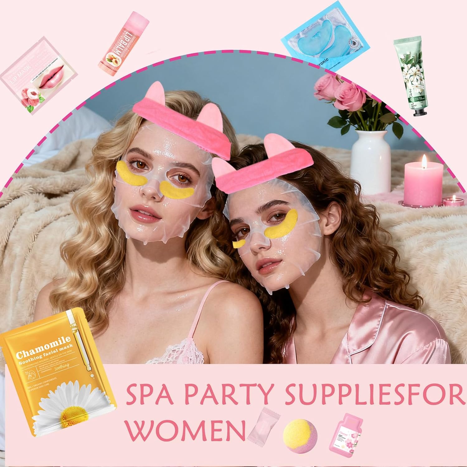 110 PCS Spa Party Supplies for Women, Spa Party Favors Include Face＆Lip Mask,Hand Cream,Under Eye Patches and Foot Bath Bombs,Spa Birthday and Sleepover Party Supplies,Sleepover Party Gifts