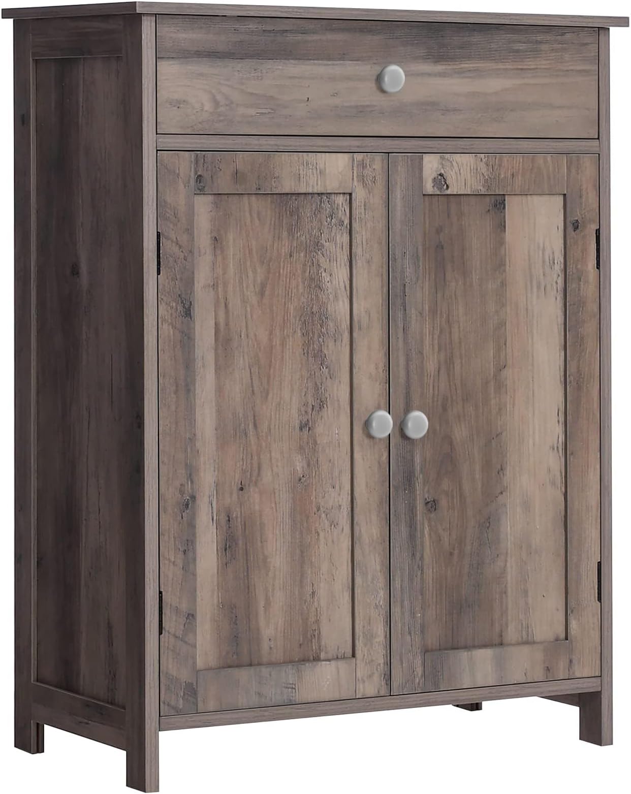 Iwell Rustic Oak Storage Cabinet, 2 Doors, 1 Drawer, 2 Shelves, Freestanding, 23.6"L x 11.8"W x 31.6"H, Bathroom, Living Room, Kitchen, Entryway