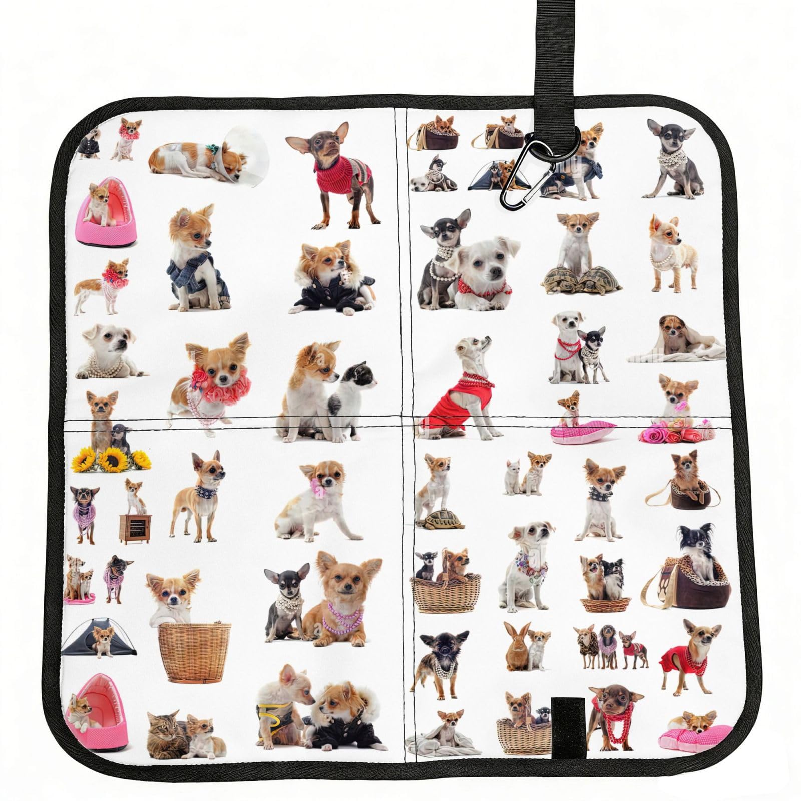 OKFSTY Cute Chihuahua Pug Pattern Print Fold Away Seat Cushion Portable Outdoor Pad Polyester Bleacher Bench Mat Travel Picnic Pad