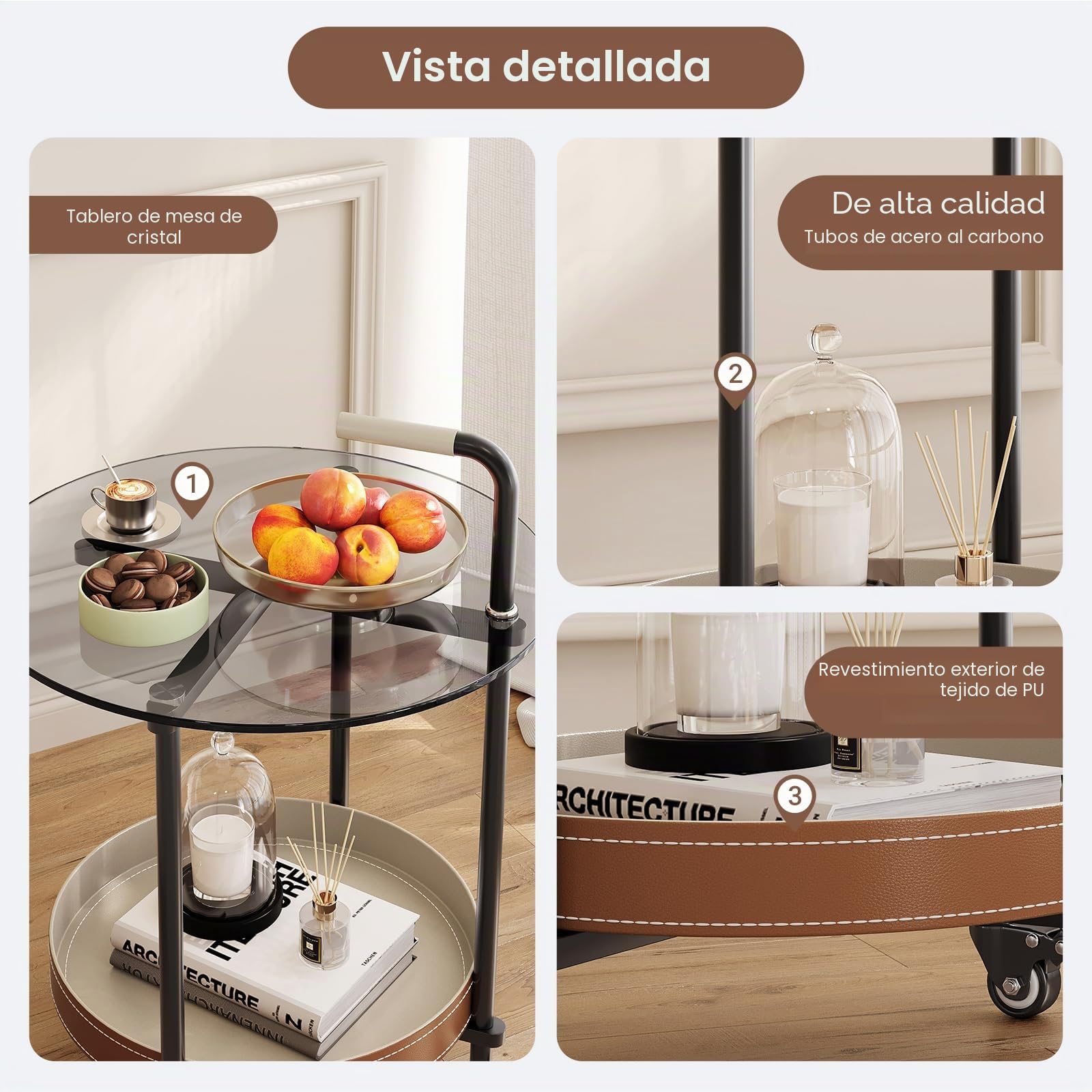 Guyii Mesa auxiliar con ruedas, mesa auxiliar redonda para salón, mesa de cama móvil con ruedas, mesa de sofá con estante, mesa auxiliar moderna (estilo B)