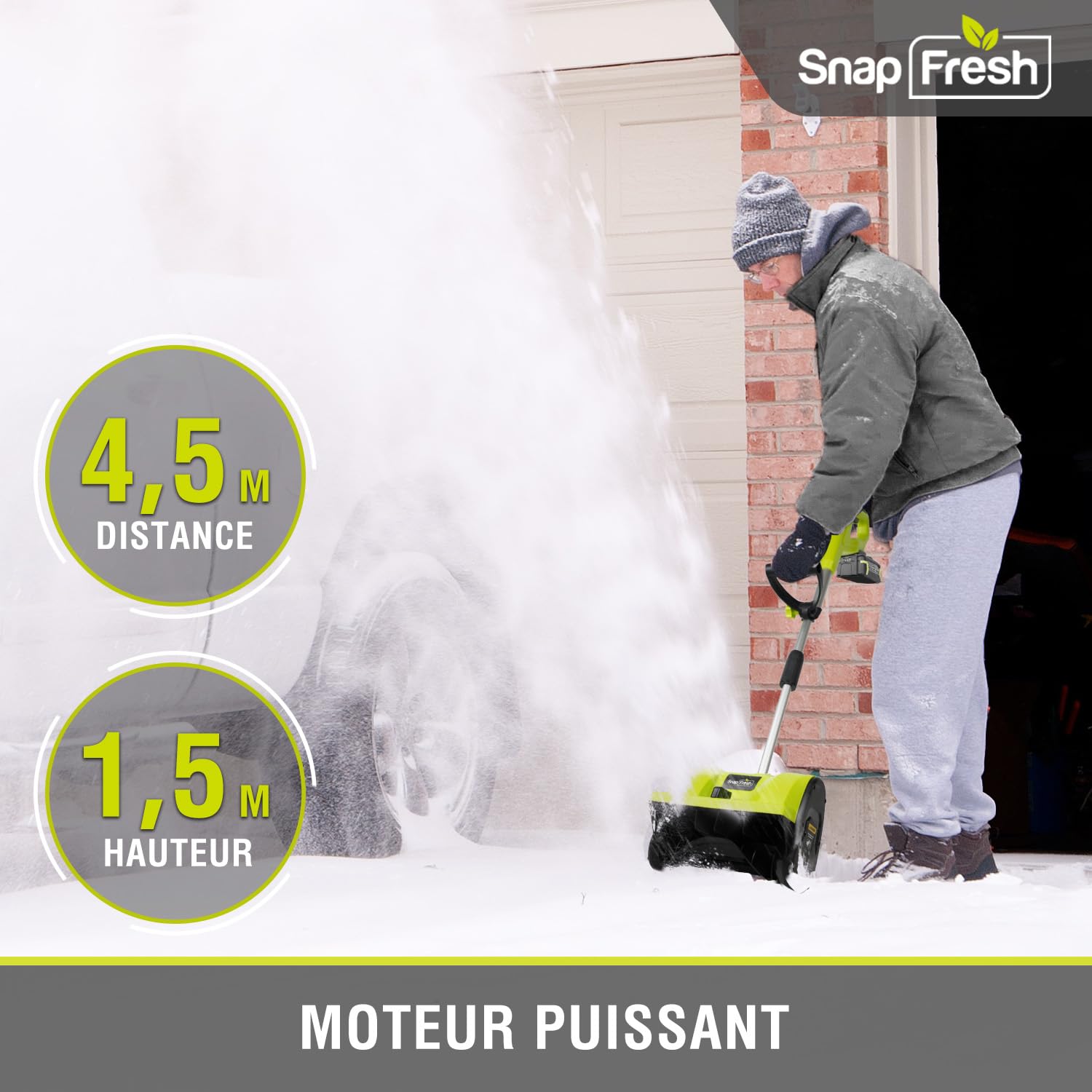 SnapFresh Fraise à Neige sans Fil 30,5 cm 20V 4,0 Ah avec Chargeur Rapide