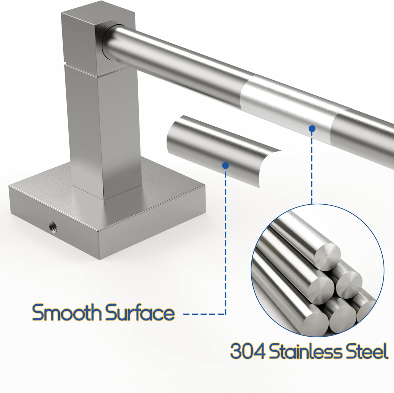 RUACQ 18inch Towel Bar, Towel Ring, Square Base 2pcs Bathroom Hardware Set Wall Mounted, Stainless Steel, Heavy Duty (Brushed Nickel)