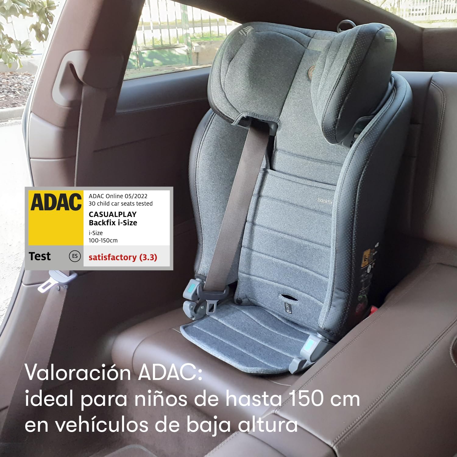 Casualplay Backfix i-size Silla de coche para niños de 3 a 12 años, de 100 a 150 cm, con isofix. Reduce el mareo. Light grey.
