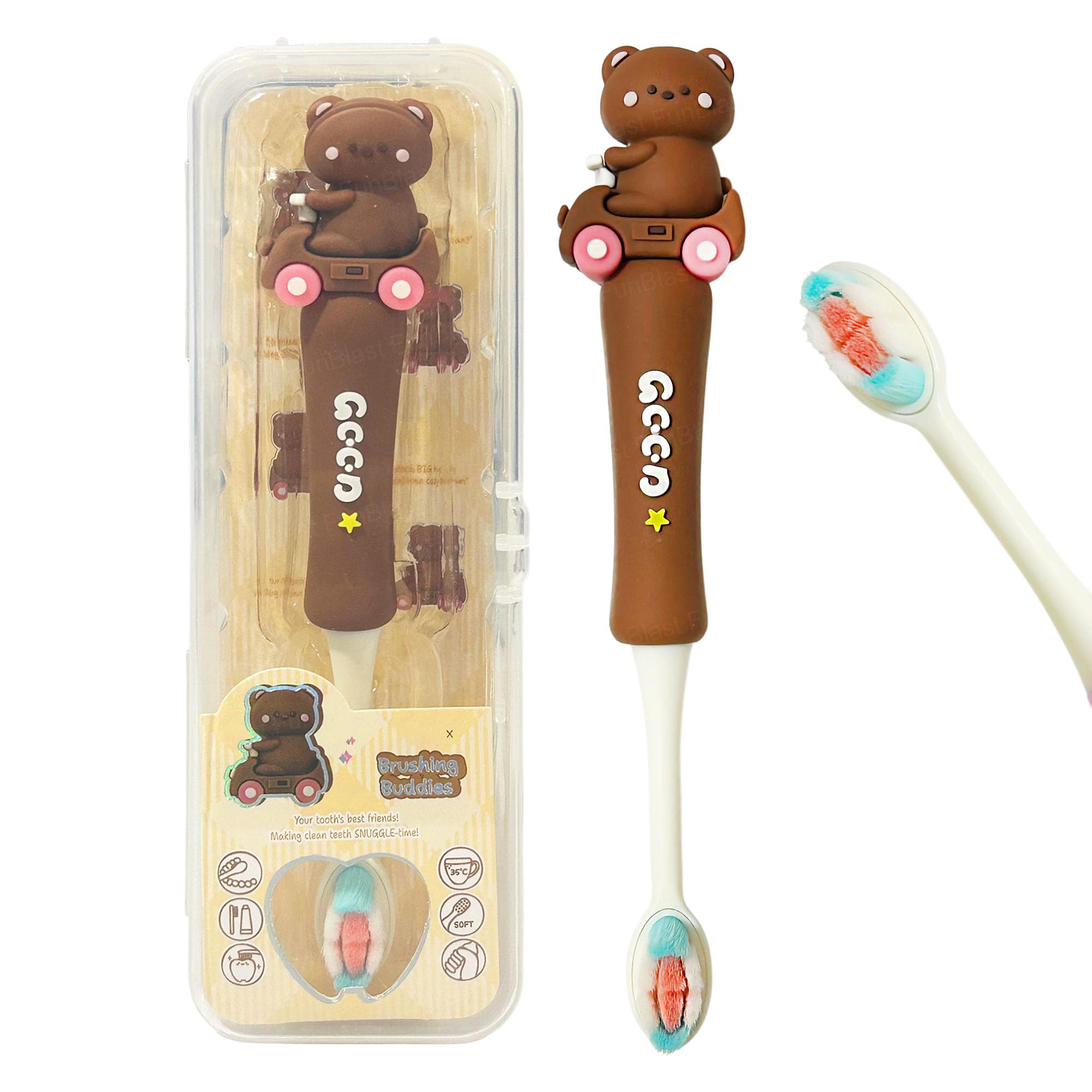FunBlast Toothbrush for Kids, Animal Design Soft Tooth Brush, Manual Toothbrush for Kids, Extra Microfiber Soft Bristles Toothbrush for 3-6 Years old Children, Boys and Girls (Brown)-image-47