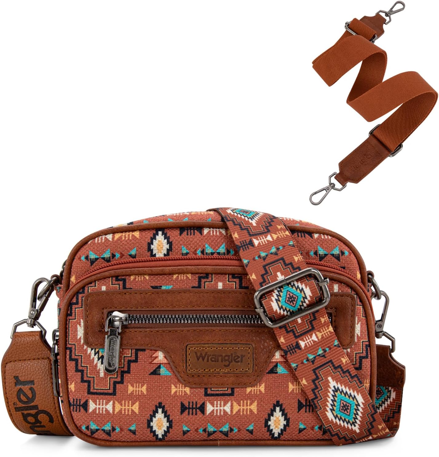 Wrangler Aztec Crossbody Bags for Women Crossbody Purse Shoulder Handbag Crossover Bag with Two Replaceable Strap