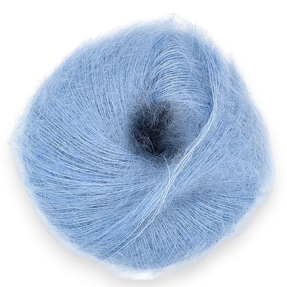 Fulffy, Premium Super Kid Mohair and Silk Lace-Weight Knitting and Crochet Yarn, 25g - Halo Kid Silk 397 Sky Blue