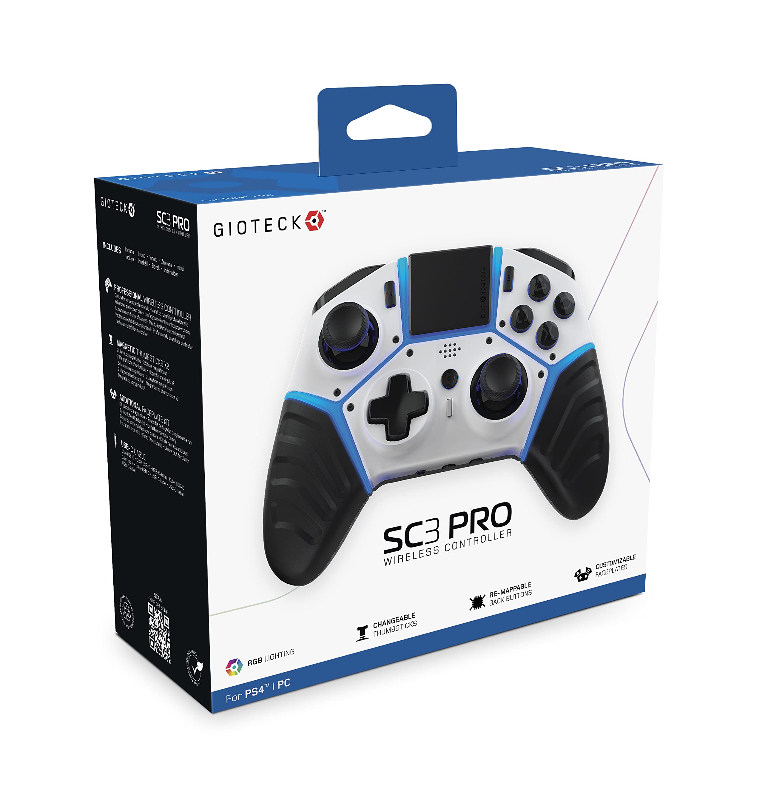 Gioteck SC3 Wireless Pro Controller for PS4, PC, Mobile - White - Bluetooth Compatible