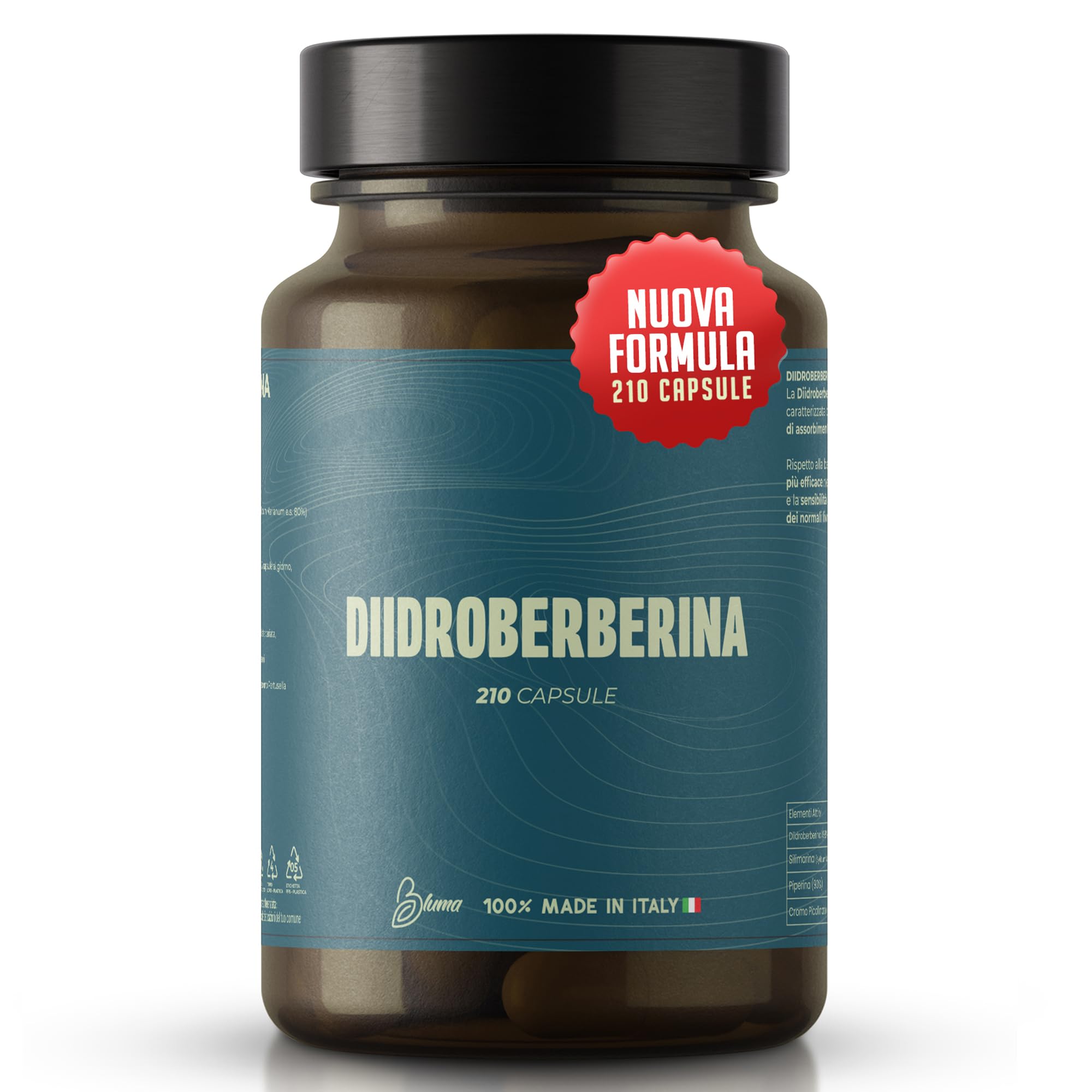 Diidroberberina 210 Capsule (Formula più forte della Berberina) | Alta Biodisponibilità con Silimarina, Piperina e Cromo | Supporto Glicemia, Insulino Resistenza e Azione Dimagrante