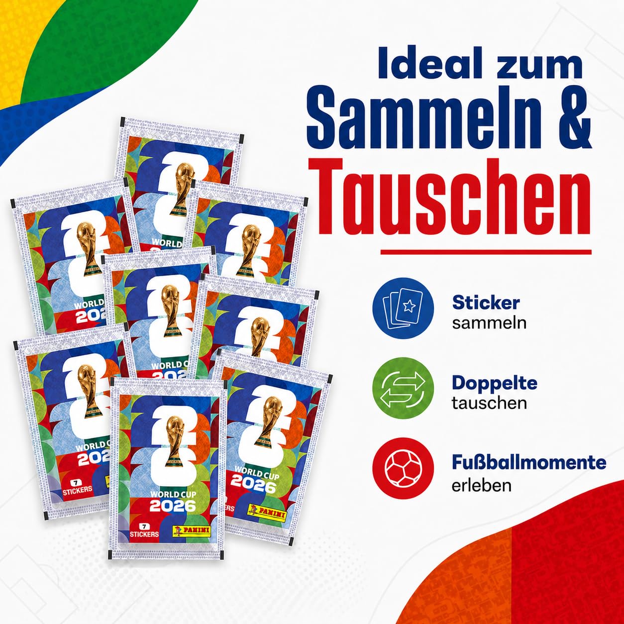 World Cup 2026 Sammelsticker Set – 10 WM 2026 Stickertüten mit je 7 Stickern – 70 Sticker zum Sammeln, Tauschen & Einkleben