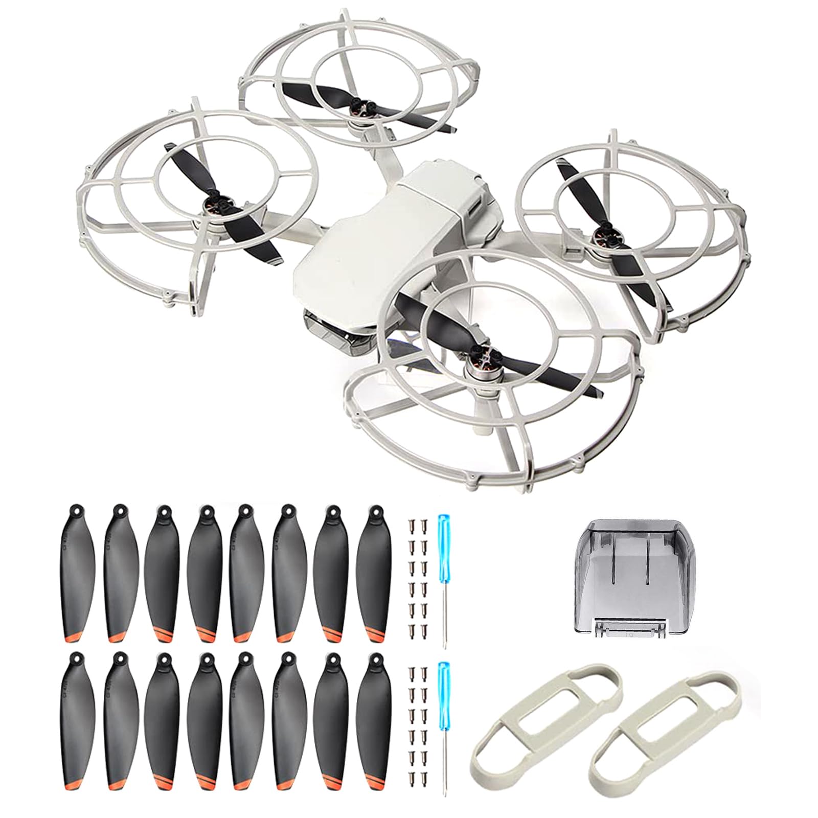 360° Mini 2 Propeller Guard+16Pcs Low-Noise Propellers and Quick-Release Blades Props+Gimbal Protector Cover+1Pair Propellers Holder for DJI Mini 2/Mini 2 SE/Mini SE/Mini 4K Drone Accessories