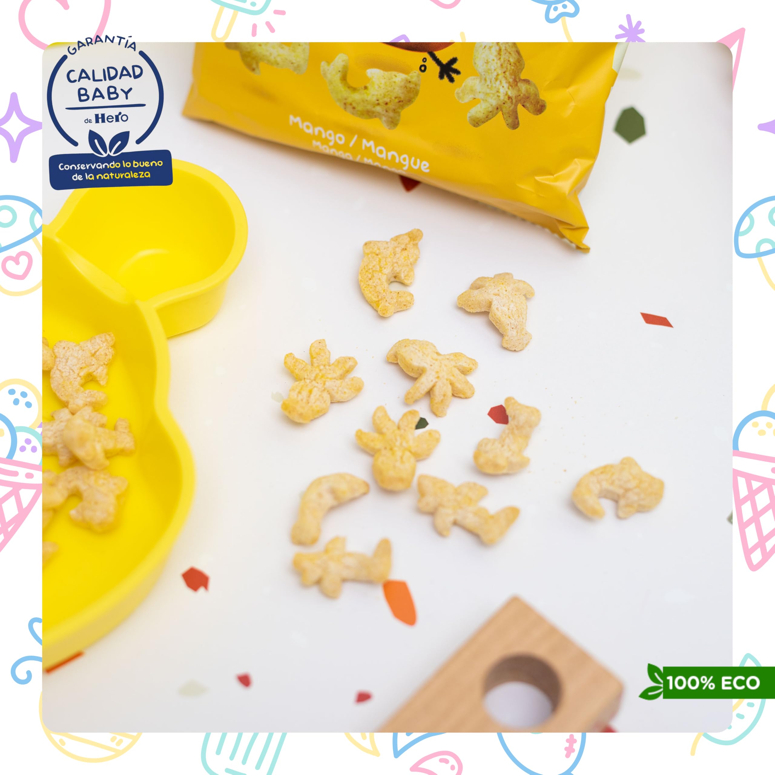 Hero Solo - Minipuff Snack de Mango, 100% ECO, BIO, con Ingredientes de Agricultura Ecológica y UE, No Fritos, Sin Azúcares Añadidos, Apto para Bebés a Partir de 8 Meses - Pack de 5 x 18 g