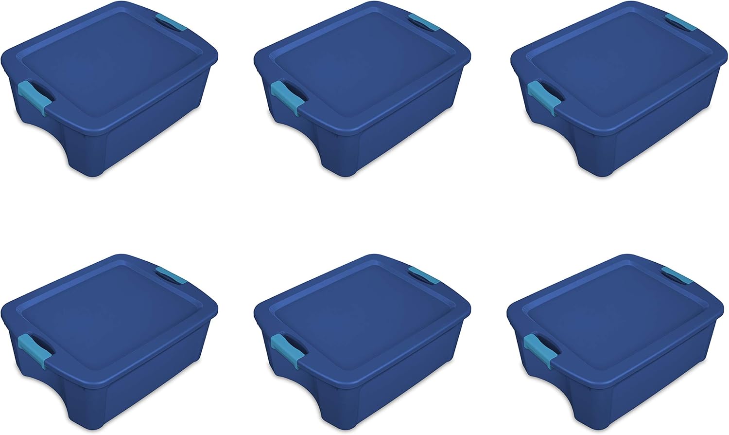 Sterilite 12 Gal Latch and Carry, Stackable Storage Bin with Latching Lid, Plastic Tote Container to Organize Closets, Blue with Blue Lid, 6-Pack