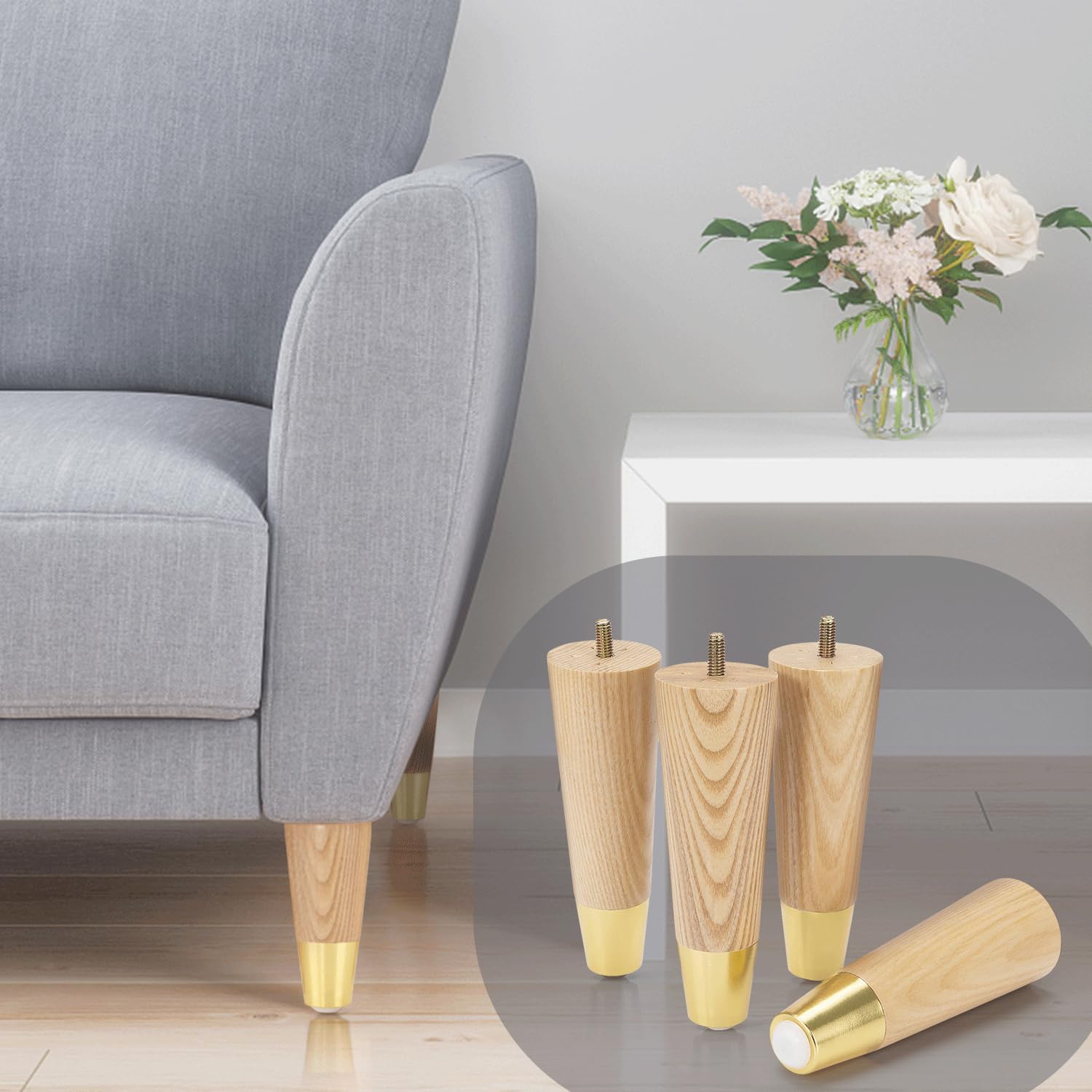 Snapklik.com : O.HSNYIU 4 Pcs Wooden Furniture Legs 4 Inch Or 6 Inch ...